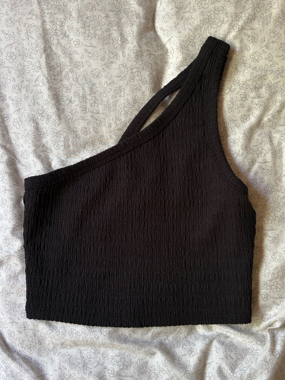 American Eagle One Shoulder Strap Crop Tank Top Black Size Small Smocked Texture